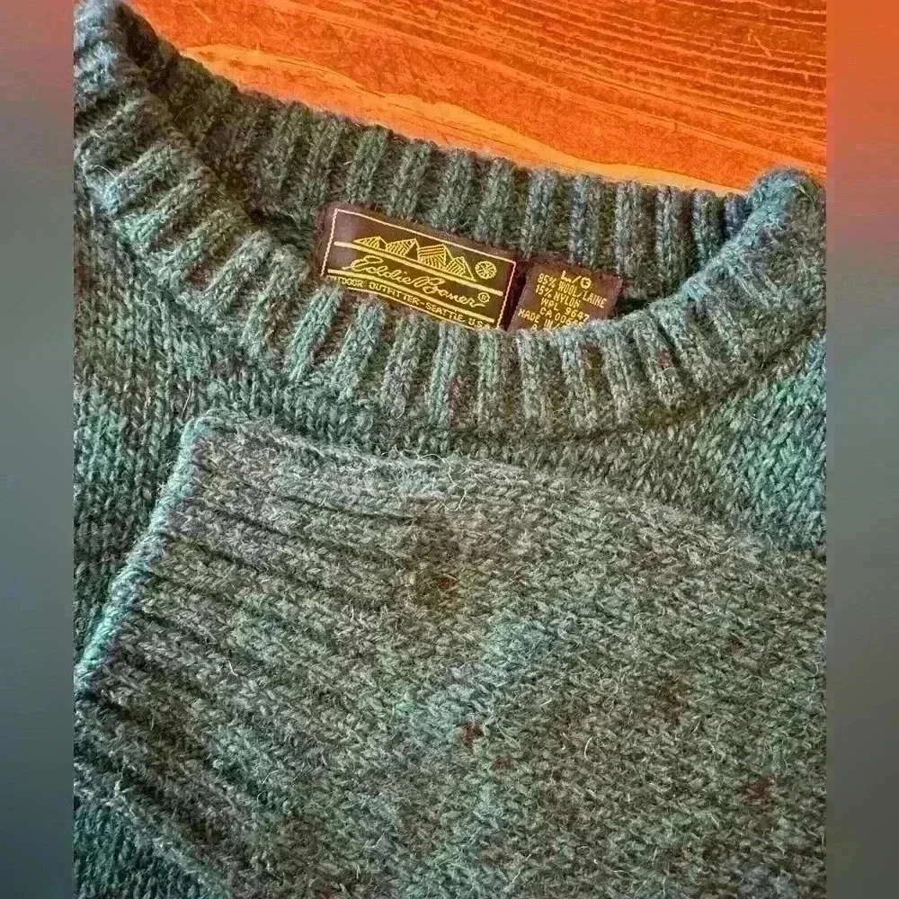 Green Vintage Eddie Bauer Wool Blend 80s Large Wool Marled Green Sweater‎ Size L